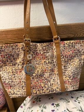 Fendi Multicolor Tweed Tote with Tan Leather Trim